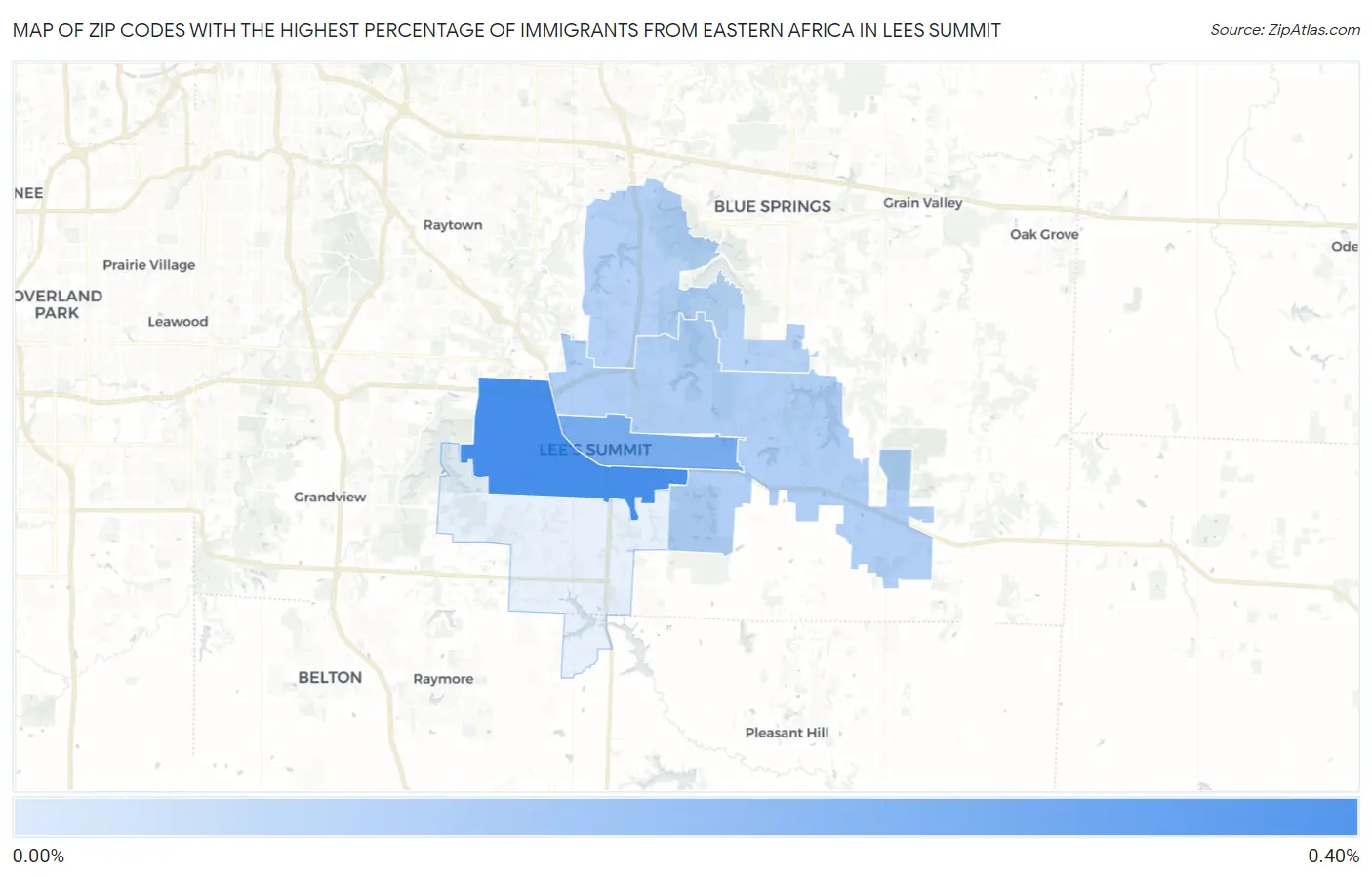 Zip Codes with the Highest Percentage of Immigrants from Eastern Africa in Lees Summit Map