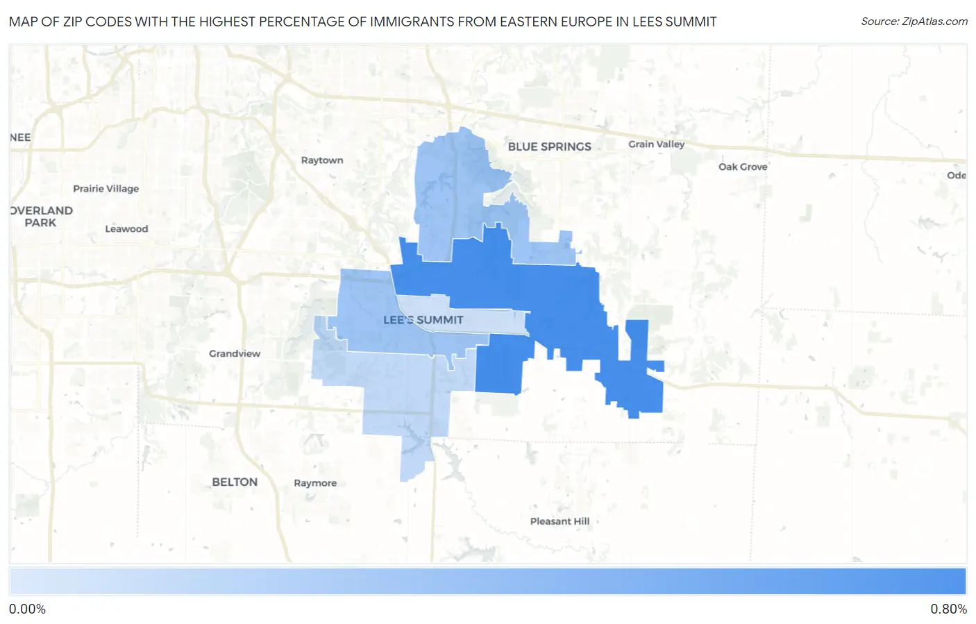 Zip Codes with the Highest Percentage of Immigrants from Eastern Europe in Lees Summit Map