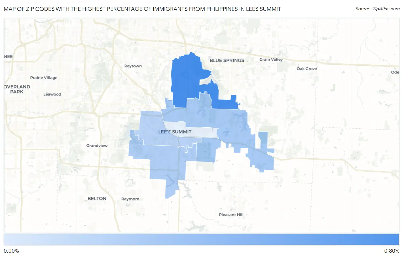 Zip Codes with the Highest Percentage of Immigrants from Philippines in Lees Summit Map