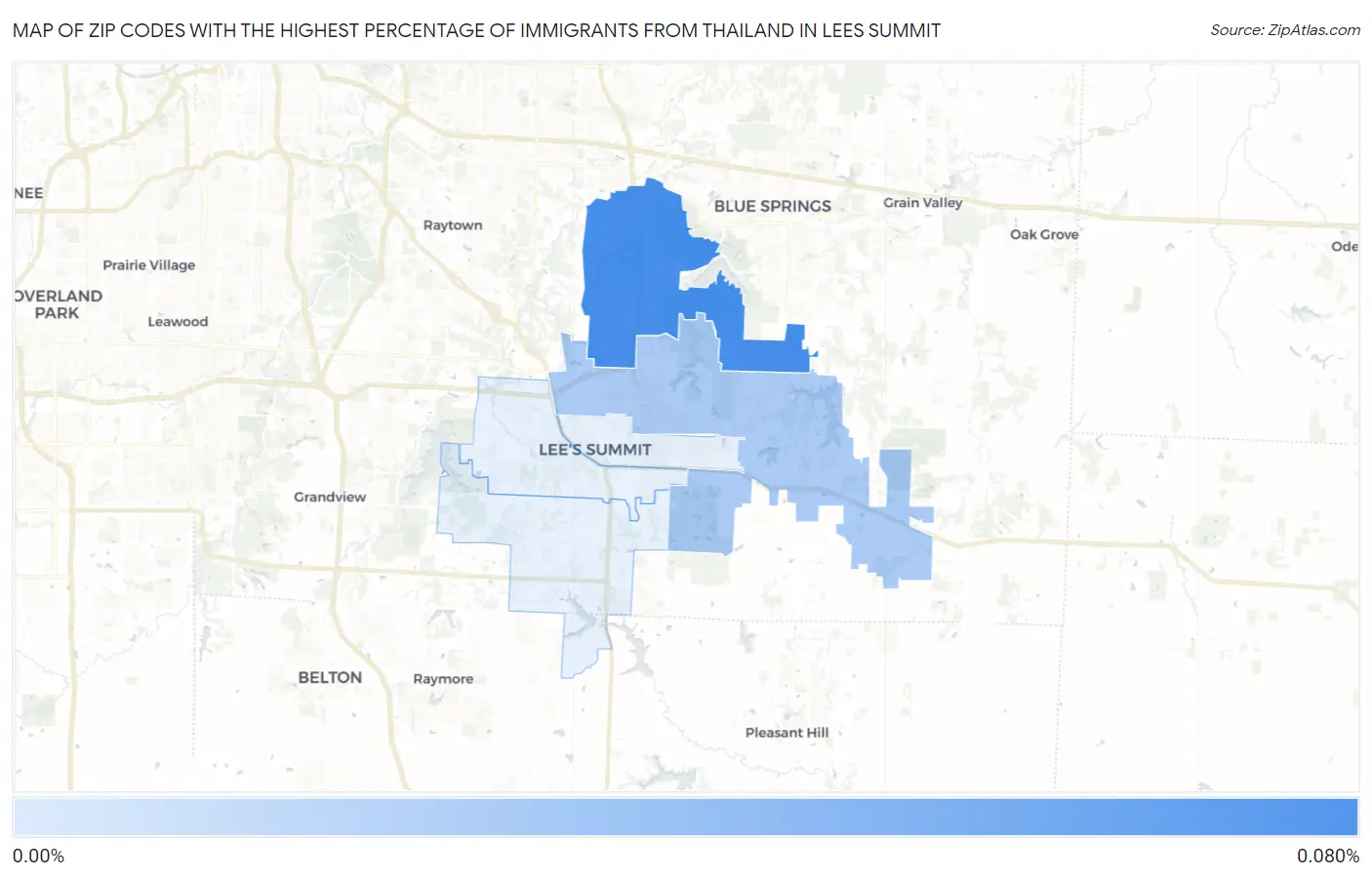 Zip Codes with the Highest Percentage of Immigrants from Thailand in Lees Summit Map