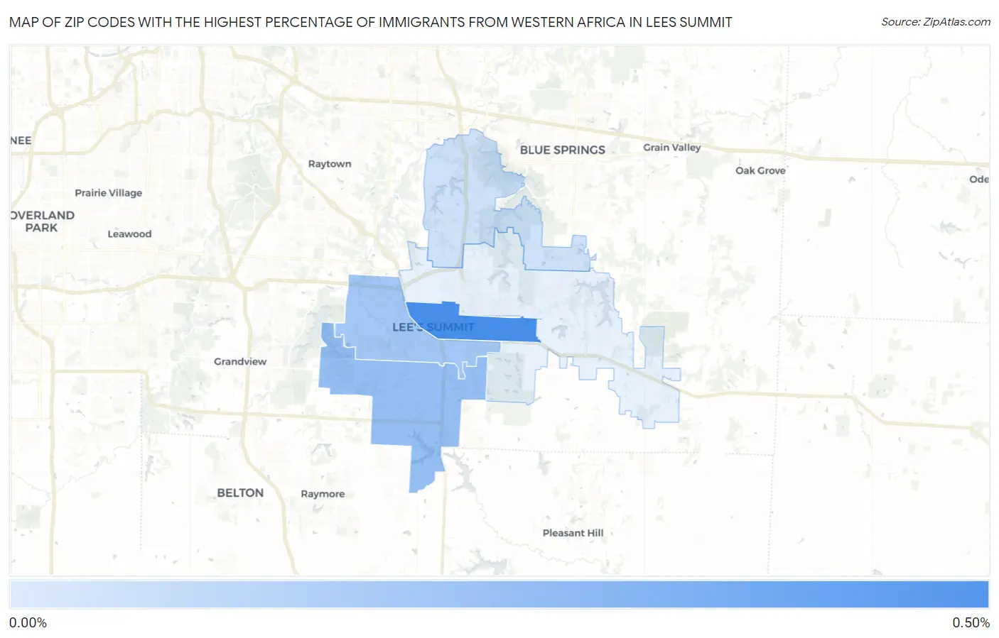 Zip Codes with the Highest Percentage of Immigrants from Western Africa in Lees Summit Map