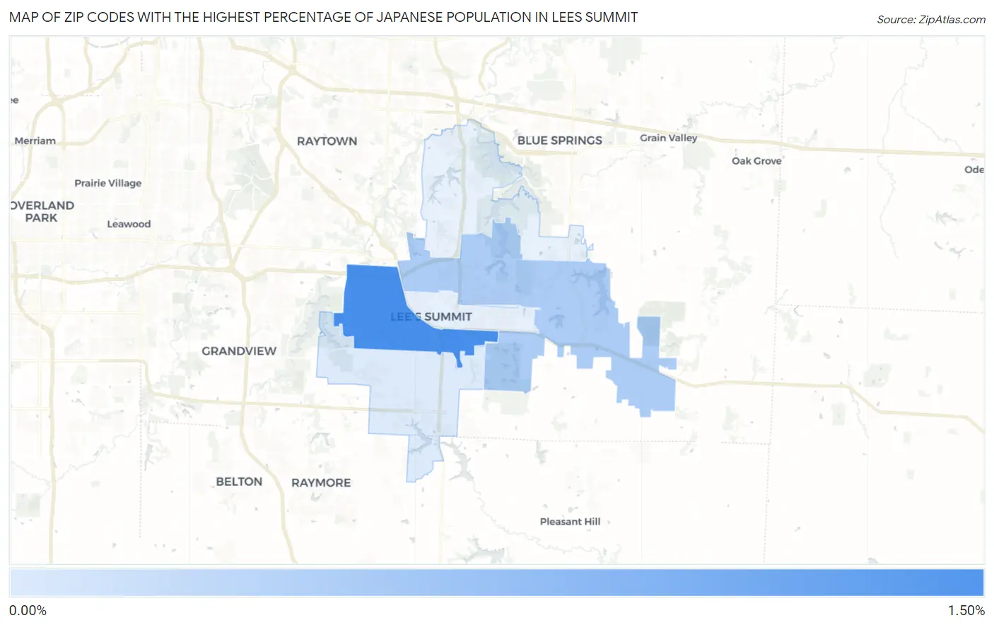 Zip Codes with the Highest Percentage of Japanese Population in Lees Summit Map