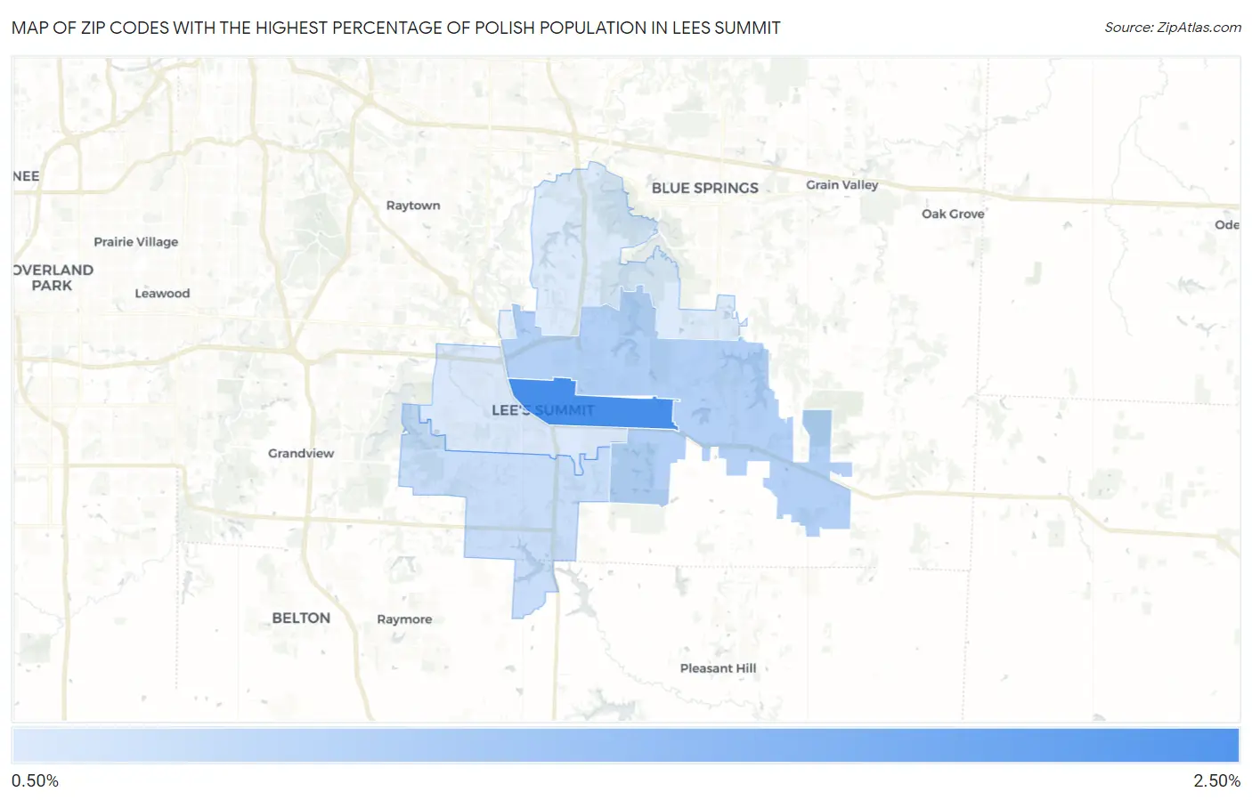 Zip Codes with the Highest Percentage of Polish Population in Lees Summit Map
