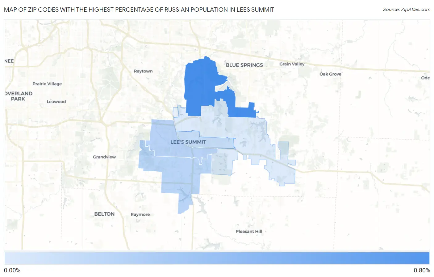 Zip Codes with the Highest Percentage of Russian Population in Lees Summit Map