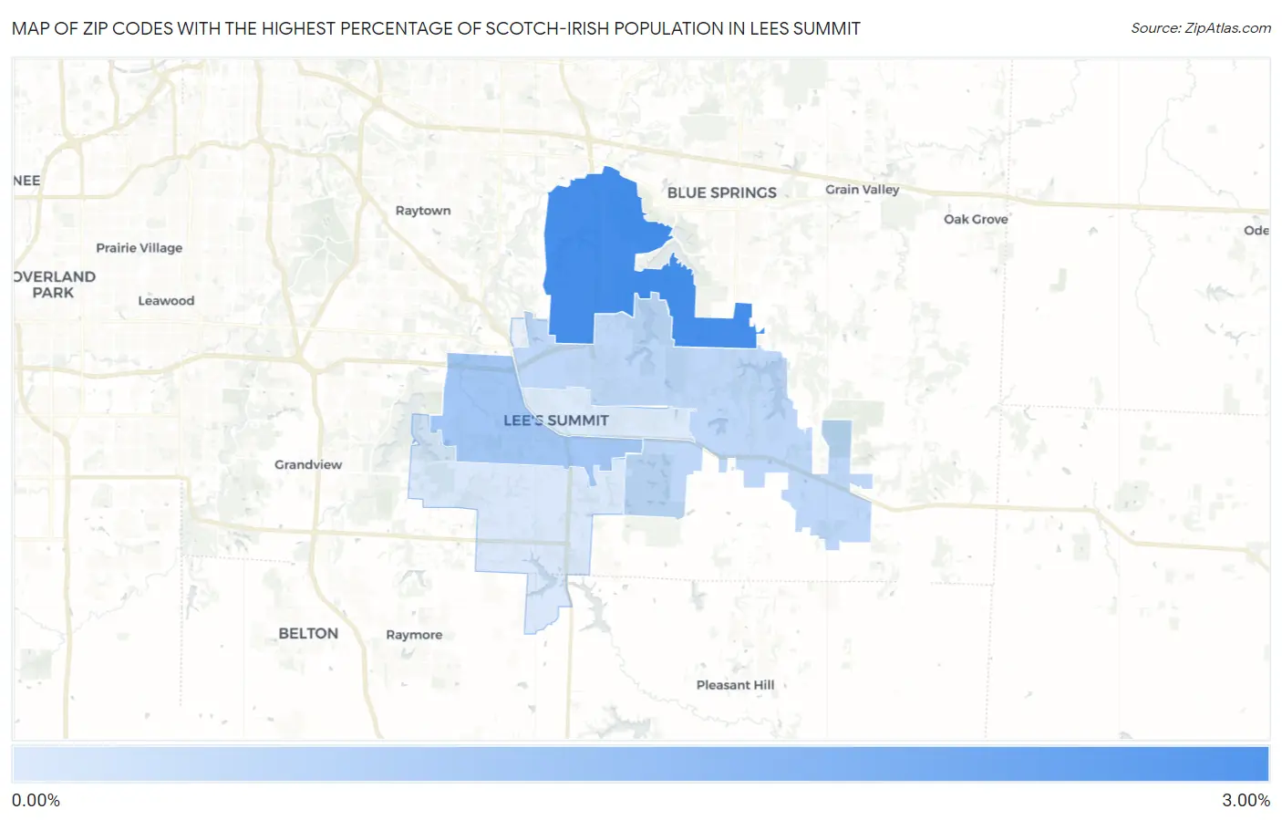 Zip Codes with the Highest Percentage of Scotch-Irish Population in Lees Summit Map