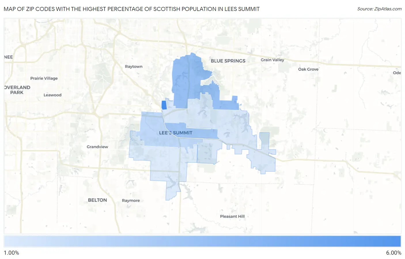 Zip Codes with the Highest Percentage of Scottish Population in Lees Summit Map