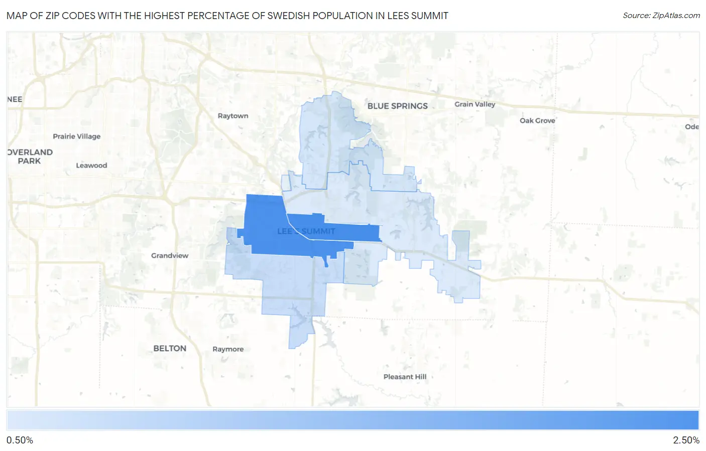Zip Codes with the Highest Percentage of Swedish Population in Lees Summit Map