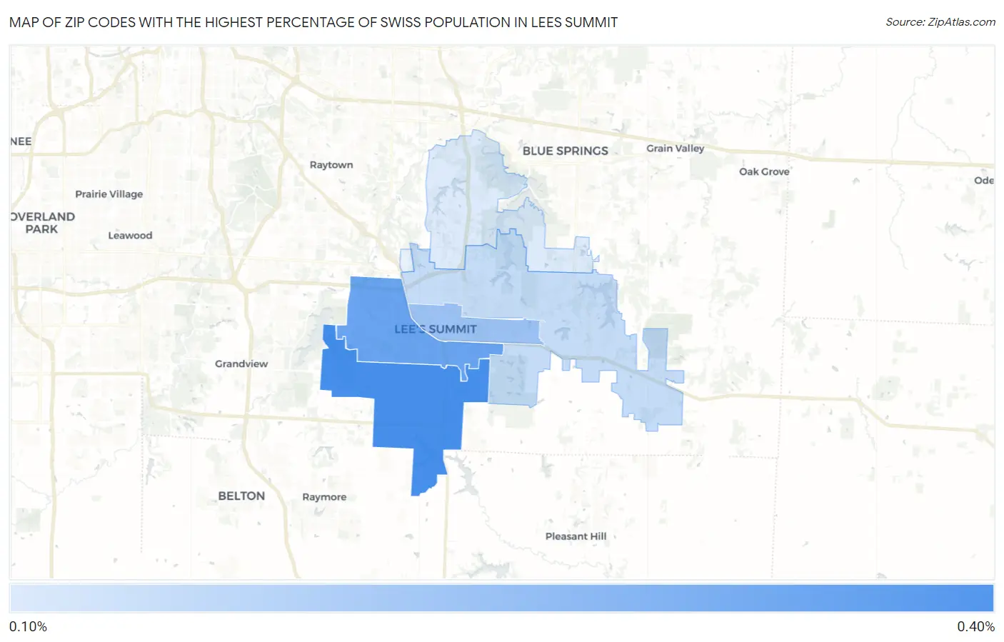 Zip Codes with the Highest Percentage of Swiss Population in Lees Summit Map