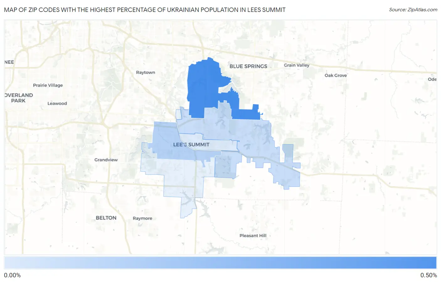 Zip Codes with the Highest Percentage of Ukrainian Population in Lees Summit Map