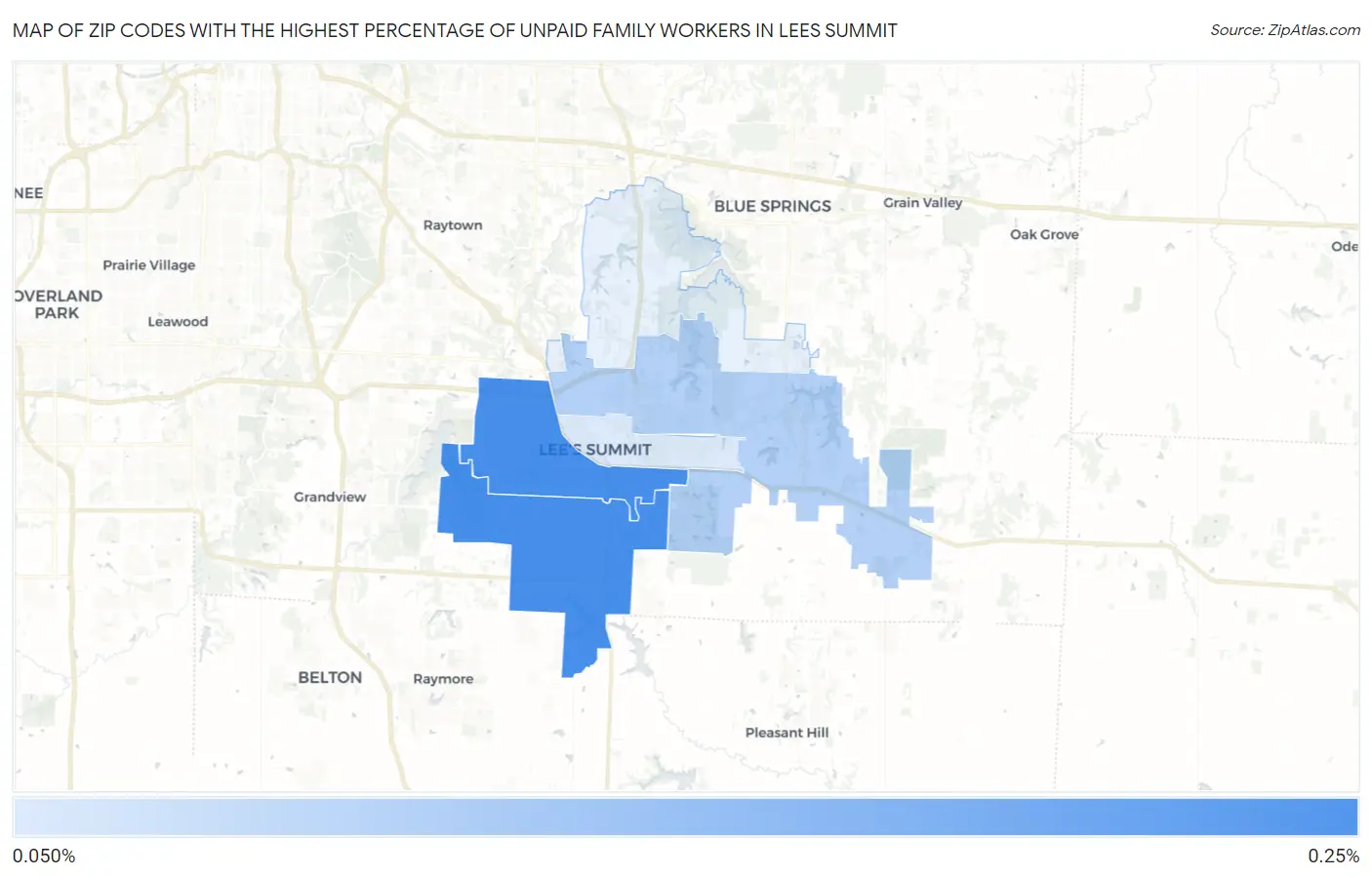 Zip Codes with the Highest Percentage of Unpaid Family Workers in Lees Summit Map