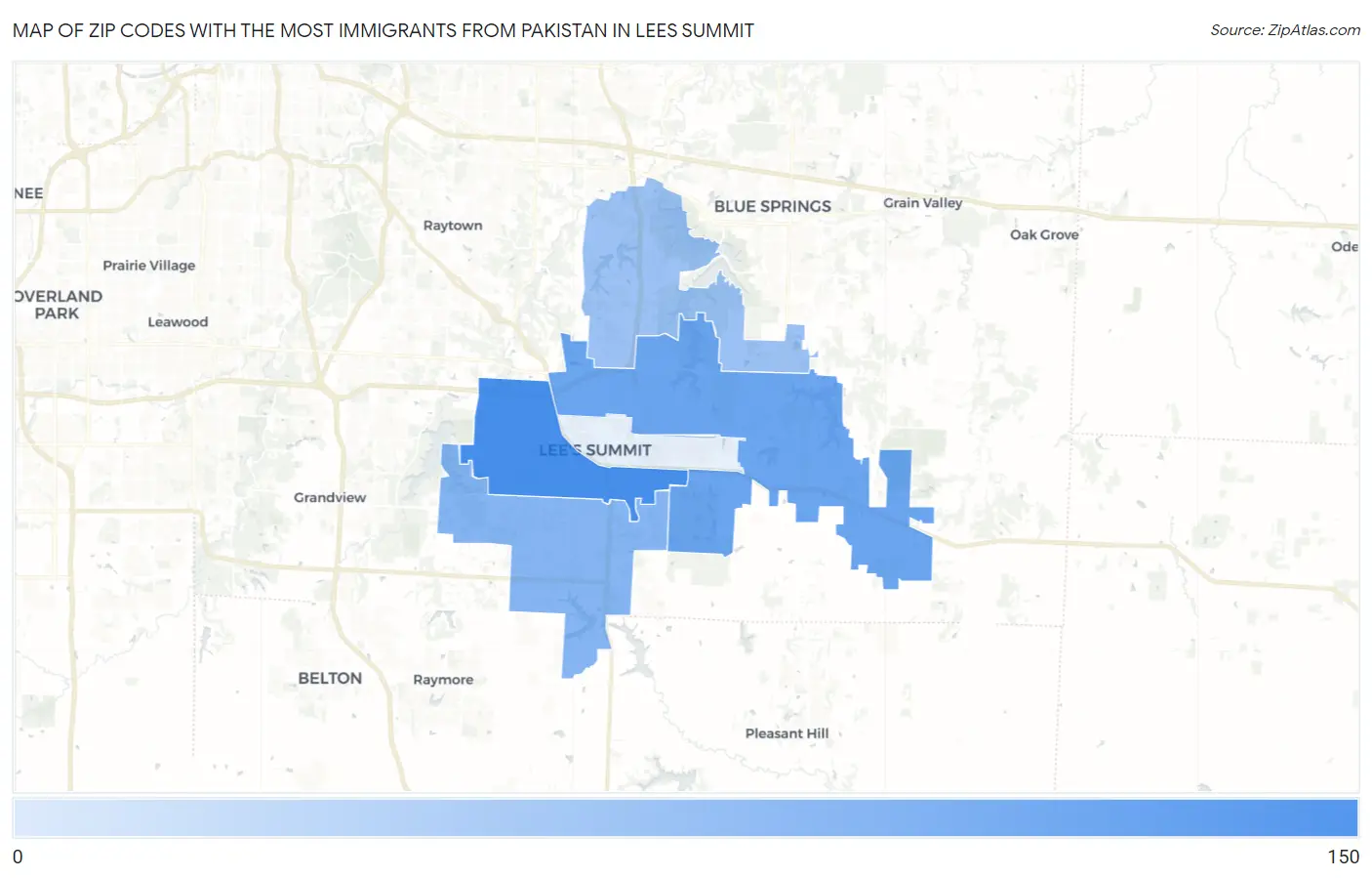 Zip Codes with the Most Immigrants from Pakistan in Lees Summit Map