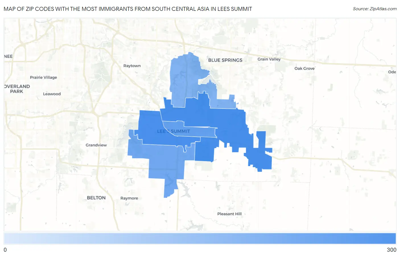 Zip Codes with the Most Immigrants from South Central Asia in Lees Summit Map