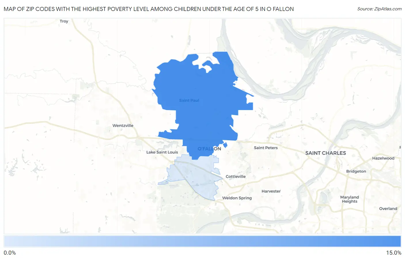 Zip Codes with the Highest Poverty Level Among Children Under the Age of 5 in O Fallon Map