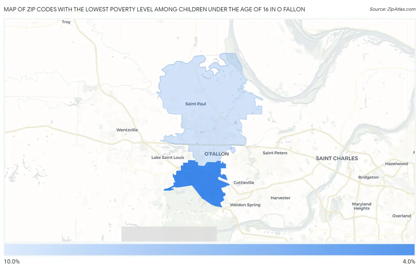 Zip Codes with the Lowest Poverty Level Among Children Under the Age of 16 in O Fallon Map