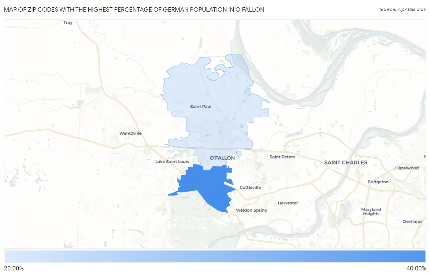 Zip Codes with the Highest Percentage of German Population in O Fallon Map