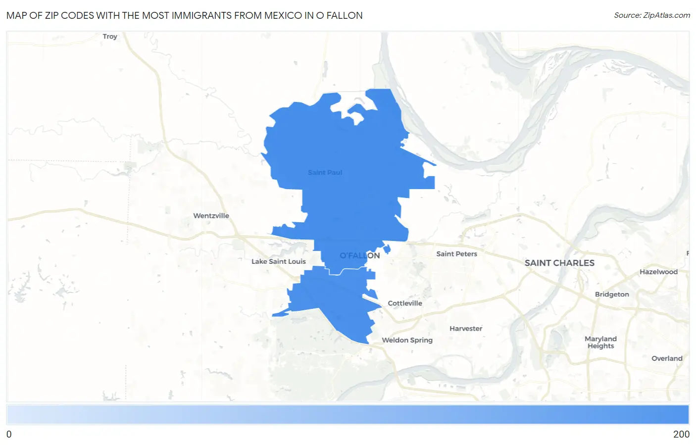 Zip Codes with the Most Immigrants from Mexico in O Fallon Map