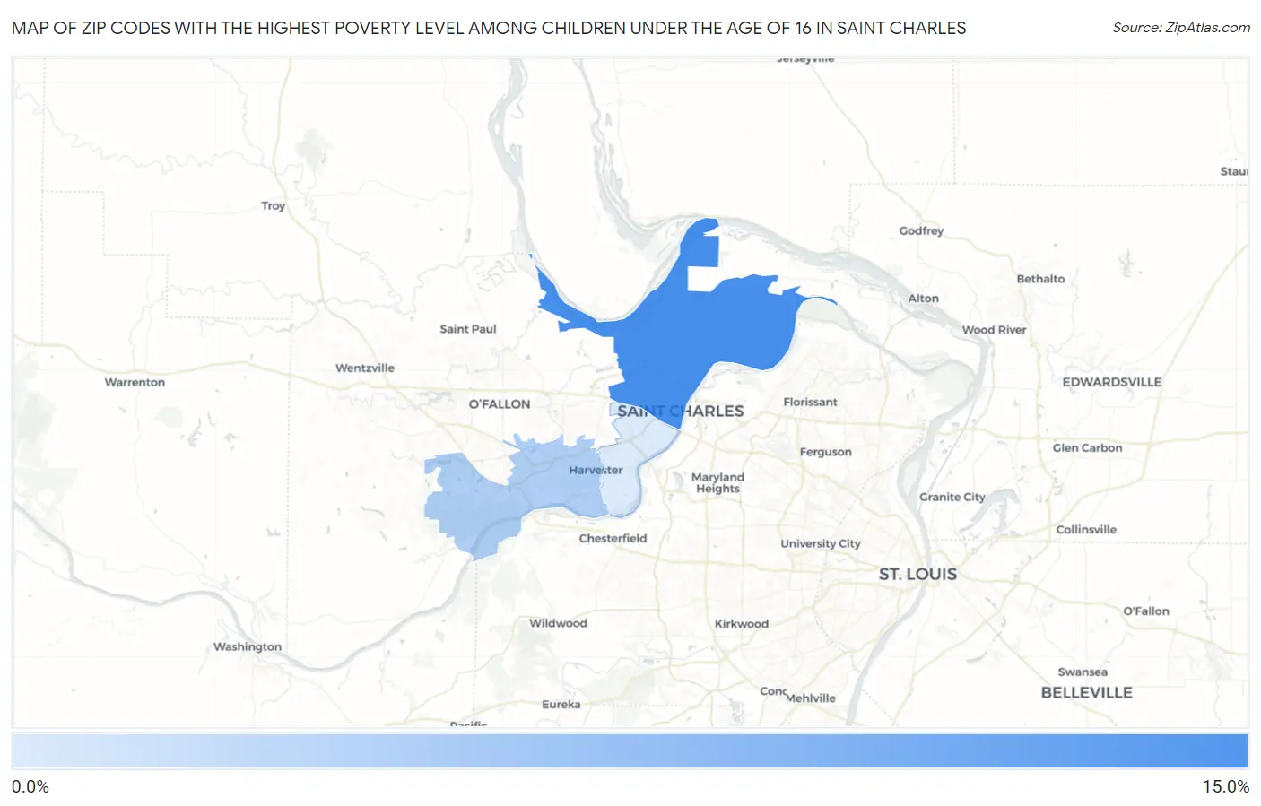 Zip Codes with the Highest Poverty Level Among Children Under the Age of 16 in Saint Charles Map