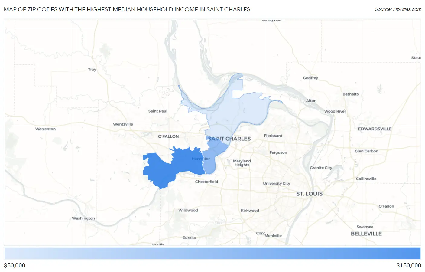 Zip Codes with the Highest Median Household Income in Saint Charles Map