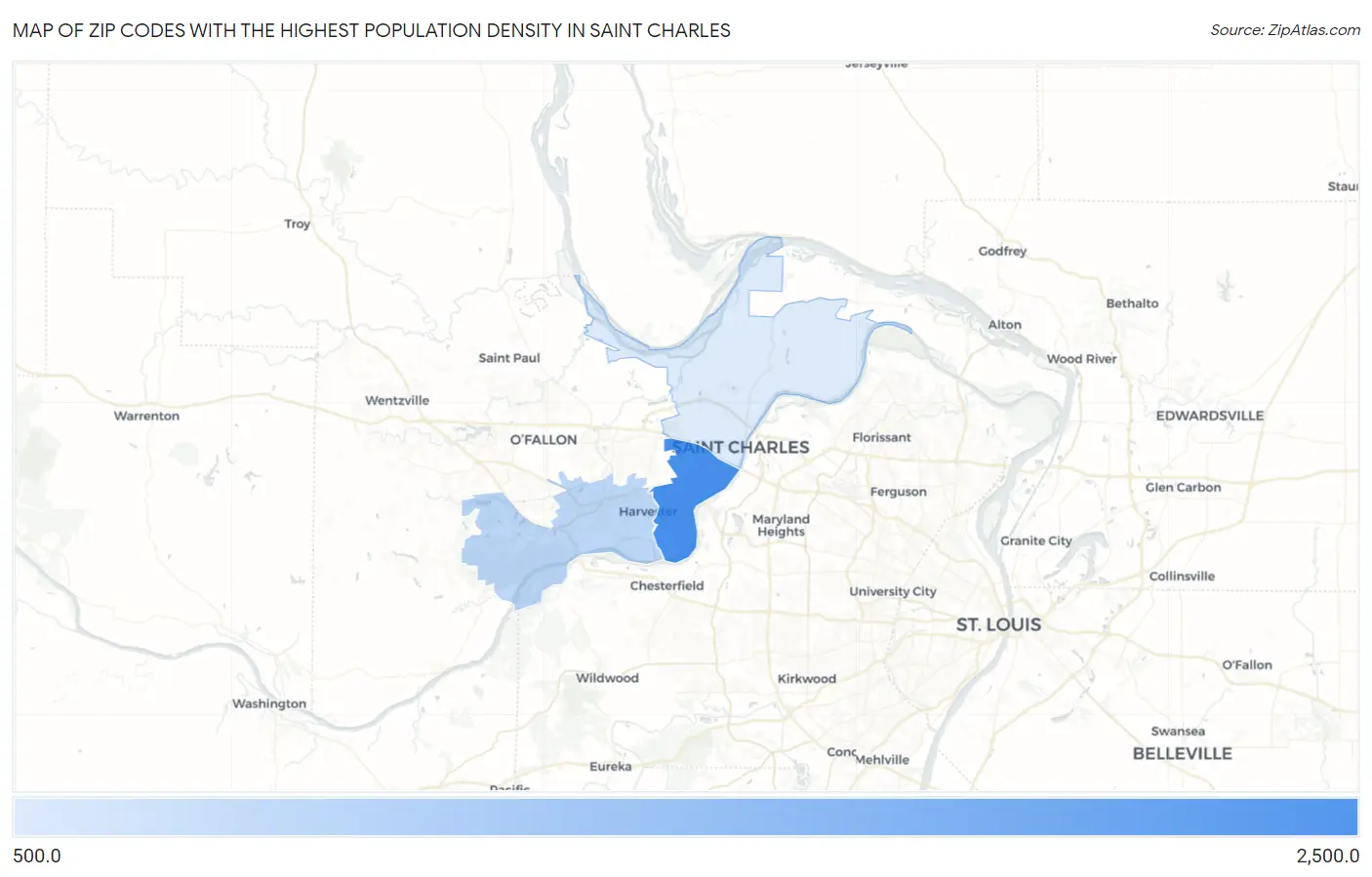 Zip Codes with the Highest Population Density in Saint Charles Map