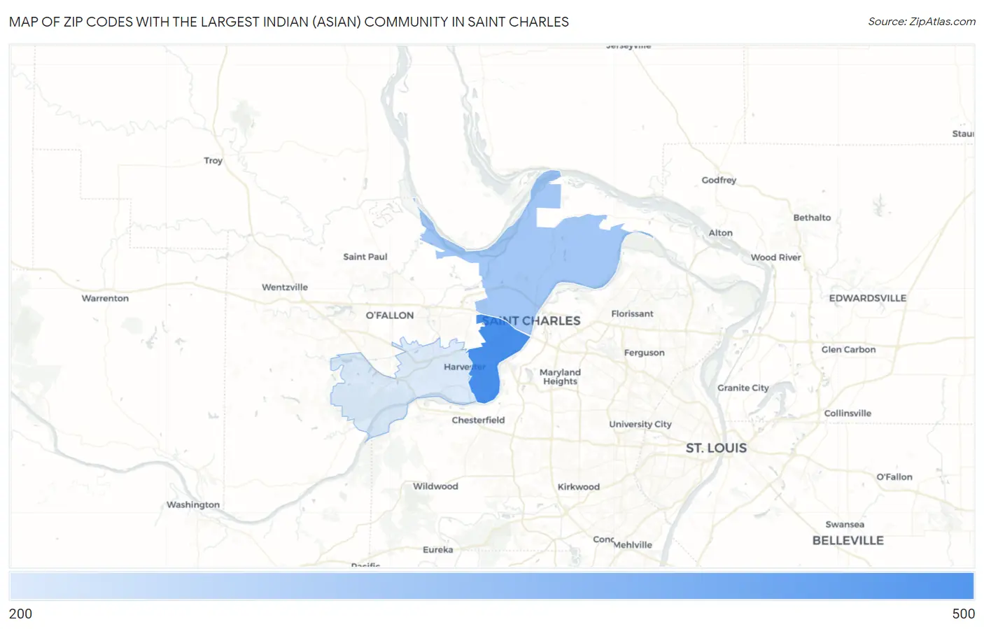 Zip Codes with the Largest Indian (Asian) Community in Saint Charles Map
