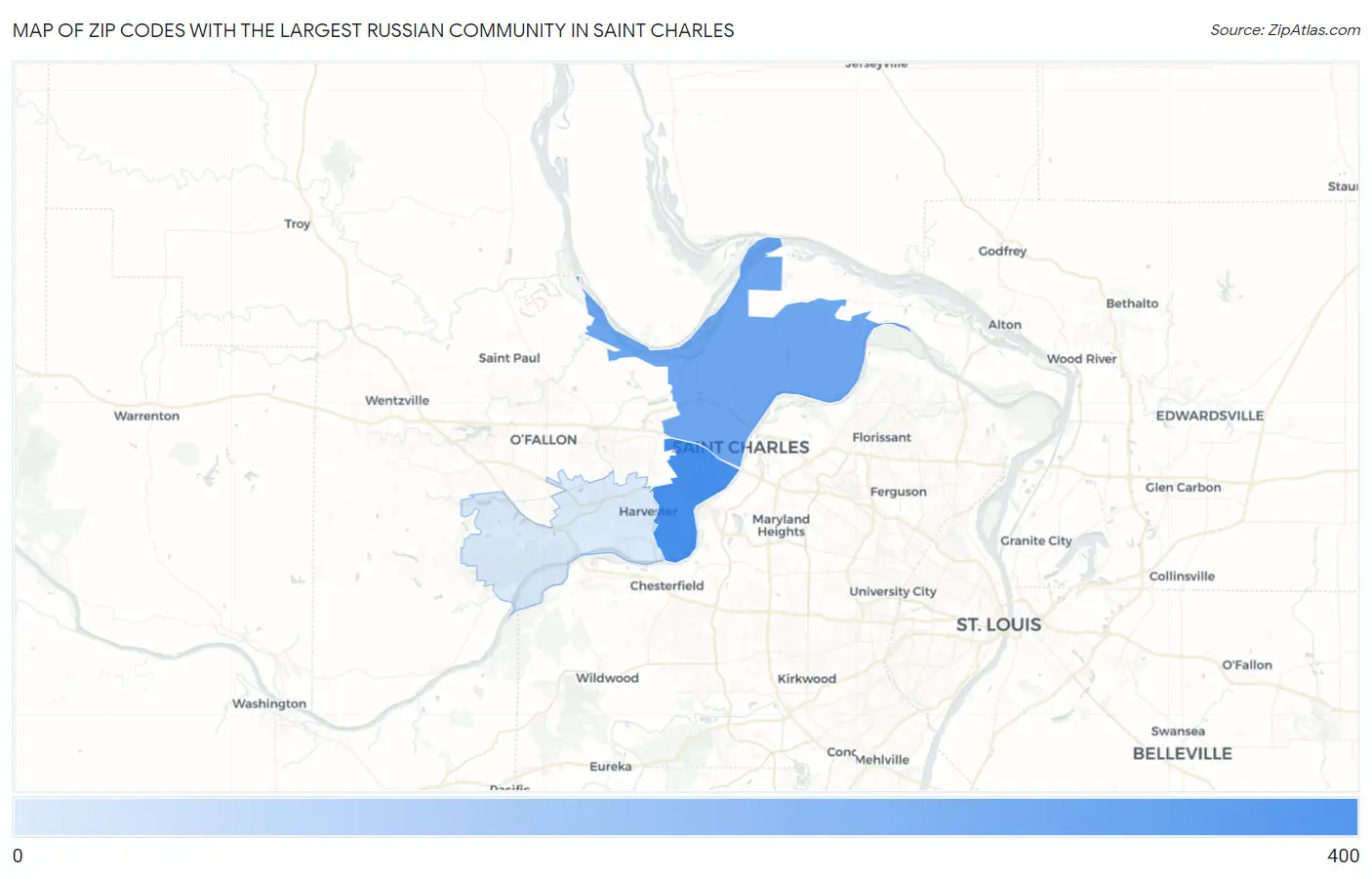 Zip Codes with the Largest Russian Community in Saint Charles Map