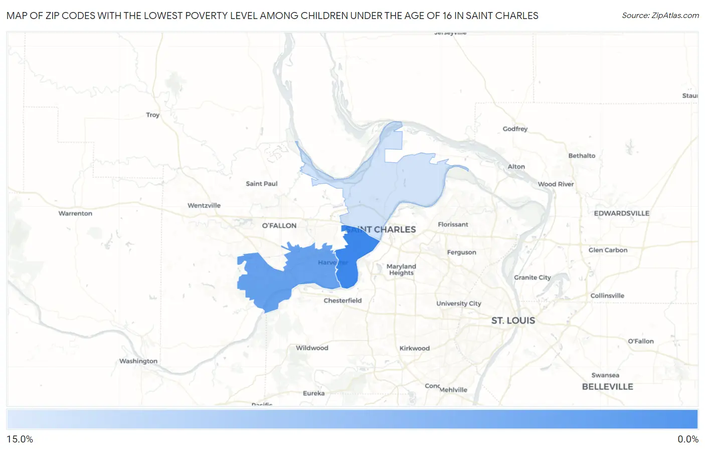 Zip Codes with the Lowest Poverty Level Among Children Under the Age of 16 in Saint Charles Map