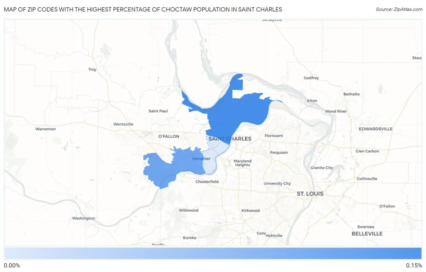 Zip Codes with the Highest Percentage of Choctaw Population in Saint Charles Map