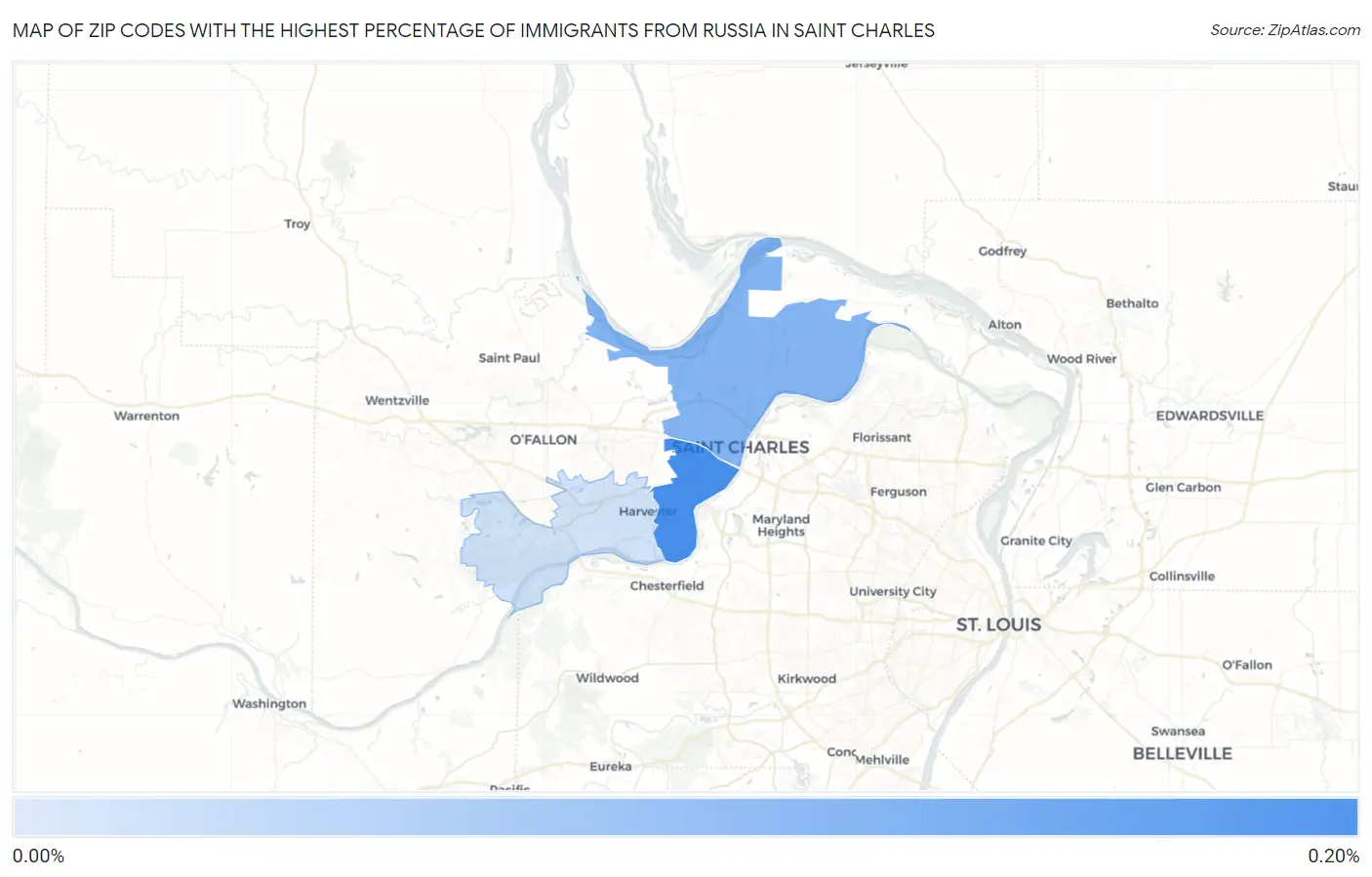 Zip Codes with the Highest Percentage of Immigrants from Russia in Saint Charles Map