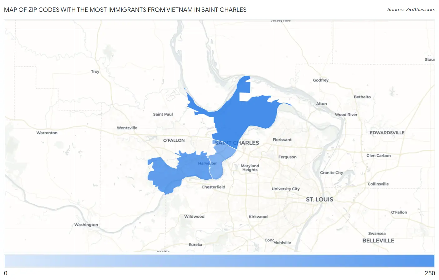 Zip Codes with the Most Immigrants from Vietnam in Saint Charles Map