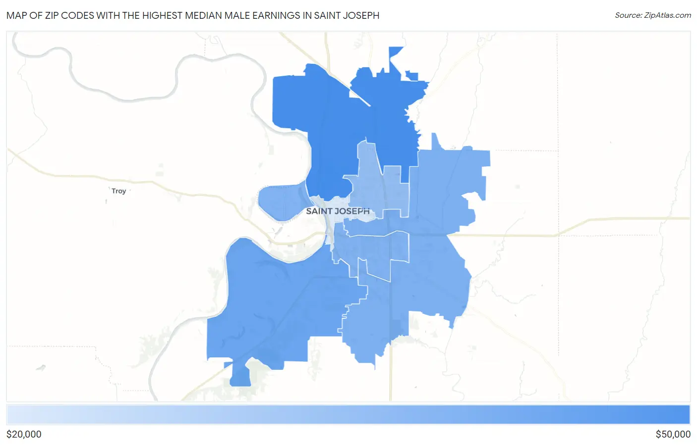 Zip Codes with the Highest Median Male Earnings in Saint Joseph Map