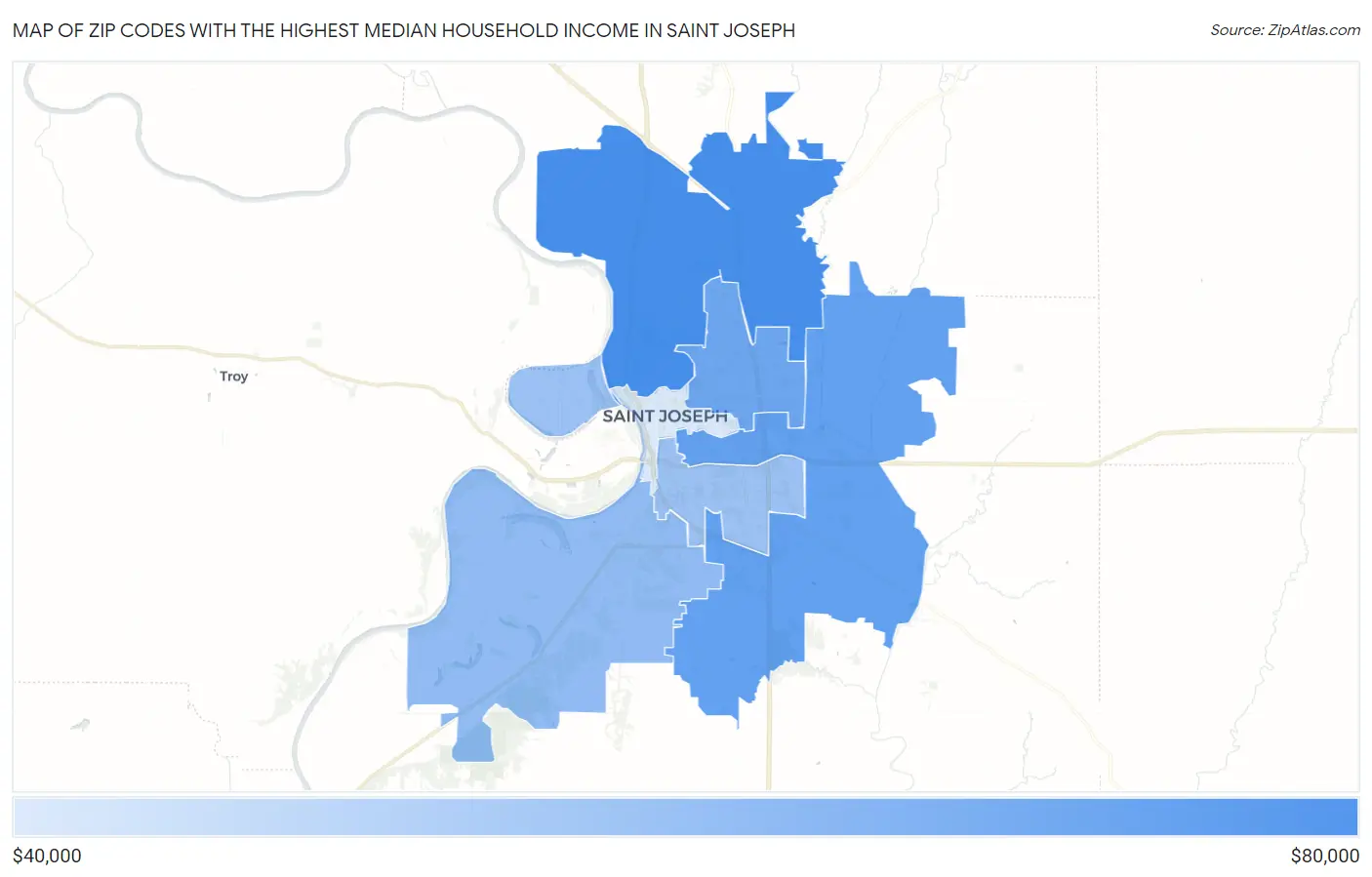 Zip Codes with the Highest Median Household Income in Saint Joseph Map