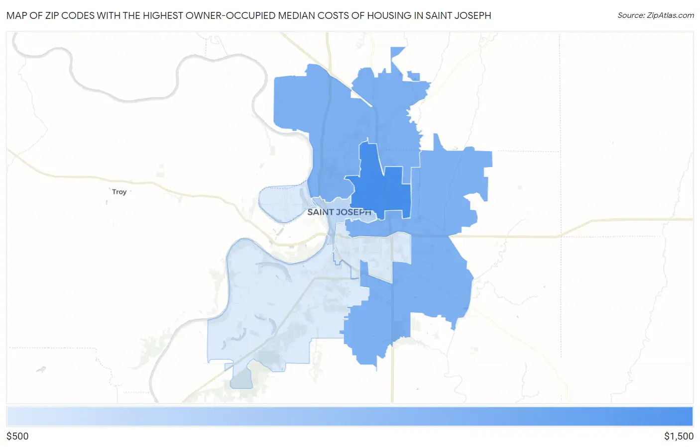 Zip Codes with the Highest Owner-Occupied Median Costs of Housing in Saint Joseph Map