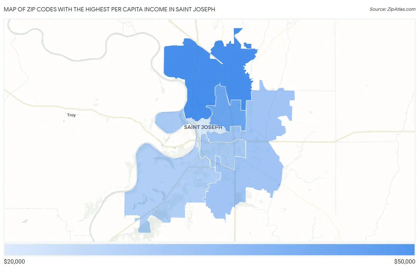 Zip Codes with the Highest Per Capita Income in Saint Joseph Map