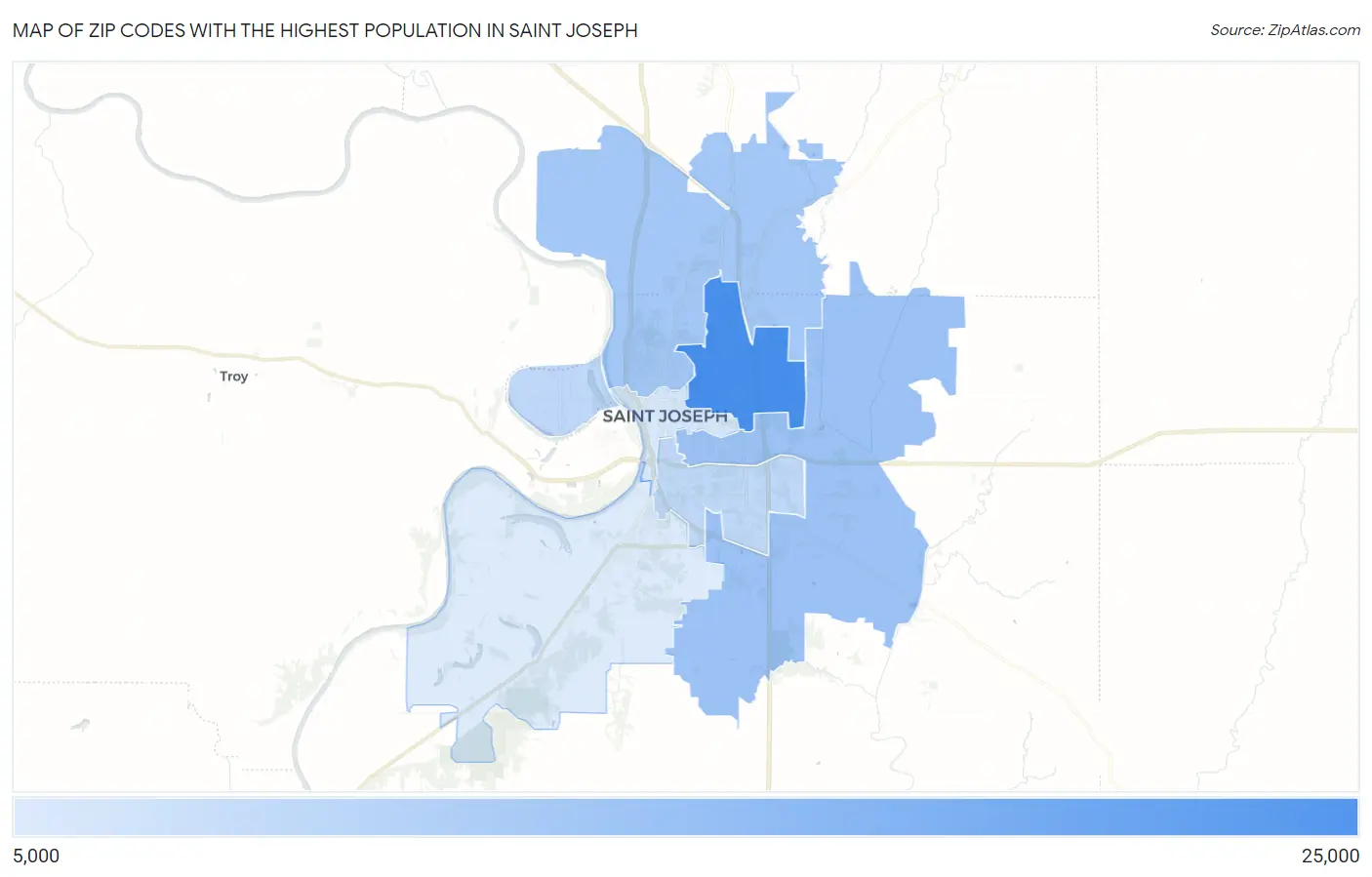 Zip Codes with the Highest Population in Saint Joseph Map