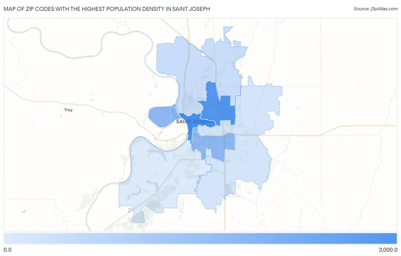Zip Codes with the Highest Population Density in Saint Joseph Map