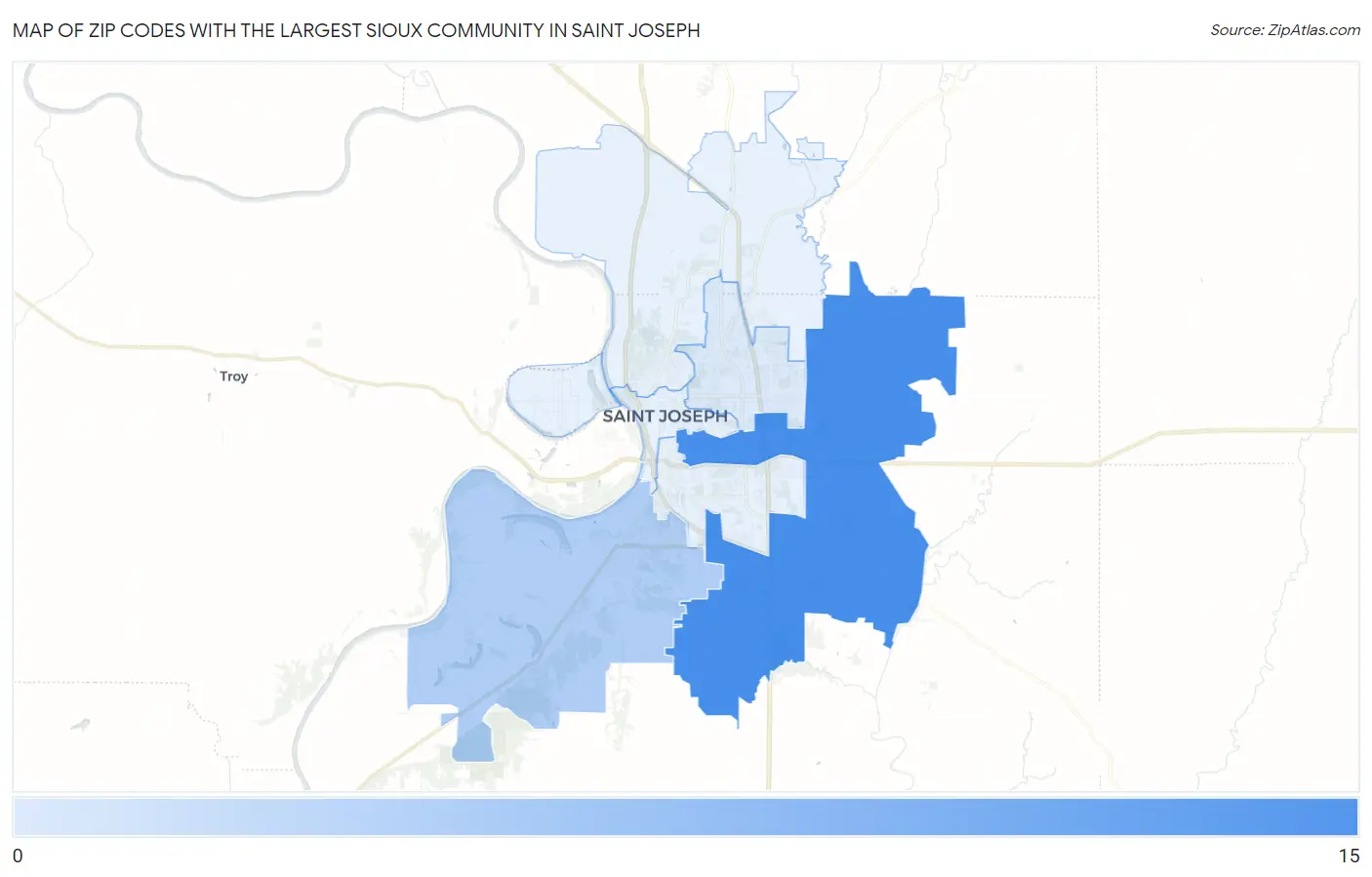 Zip Codes with the Largest Sioux Community in Saint Joseph Map