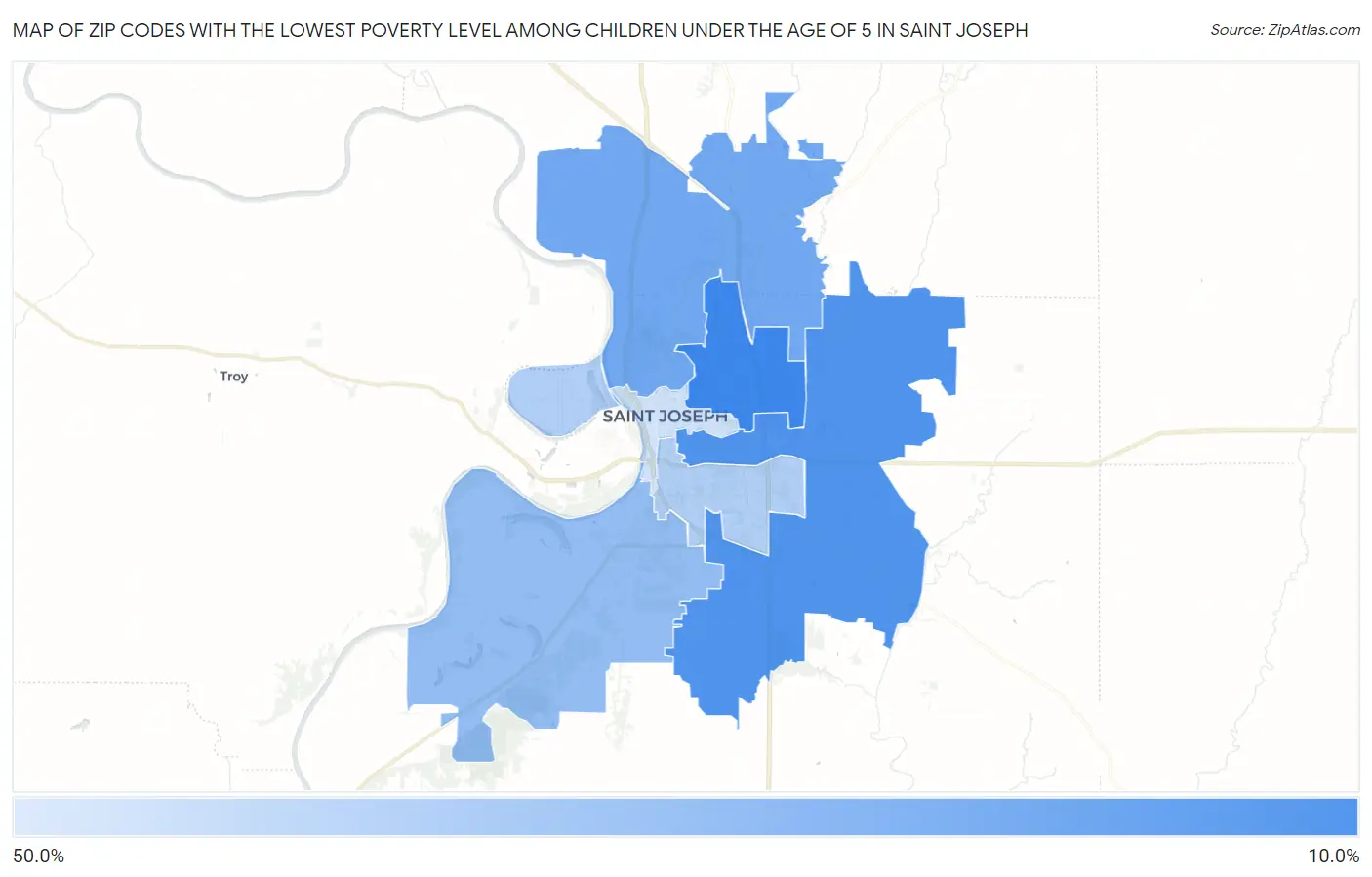 Zip Codes with the Lowest Poverty Level Among Children Under the Age of 5 in Saint Joseph Map