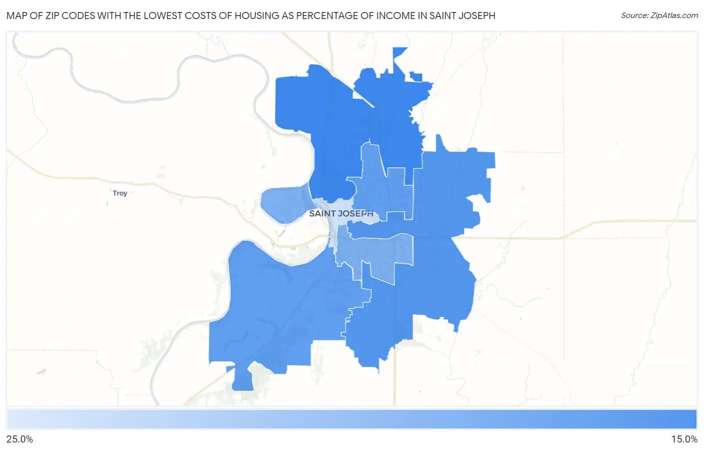 Zip Codes with the Lowest Costs of Housing as Percentage of Income in Saint Joseph Map