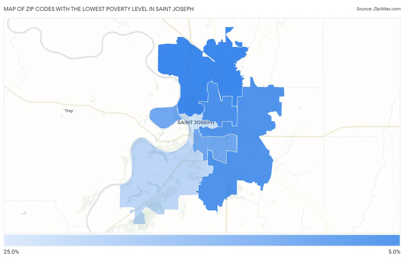 Zip Codes with the Lowest Poverty Level in Saint Joseph Map