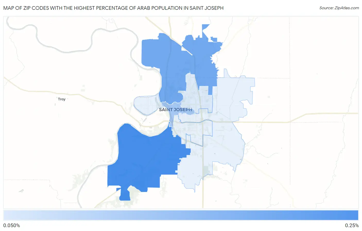 Zip Codes with the Highest Percentage of Arab Population in Saint Joseph Map