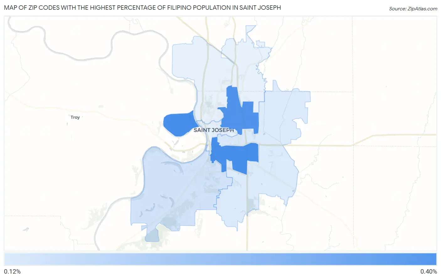Zip Codes with the Highest Percentage of Filipino Population in Saint Joseph Map