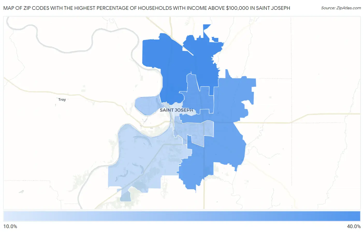 Zip Codes with the Highest Percentage of Households with Income Above $100,000 in Saint Joseph Map
