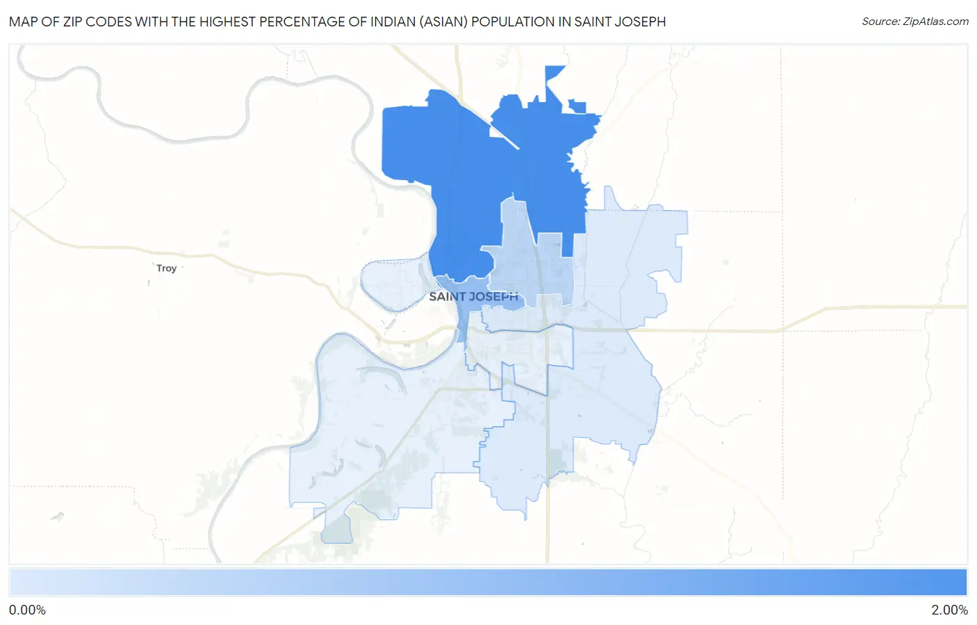 Zip Codes with the Highest Percentage of Indian (Asian) Population in Saint Joseph Map