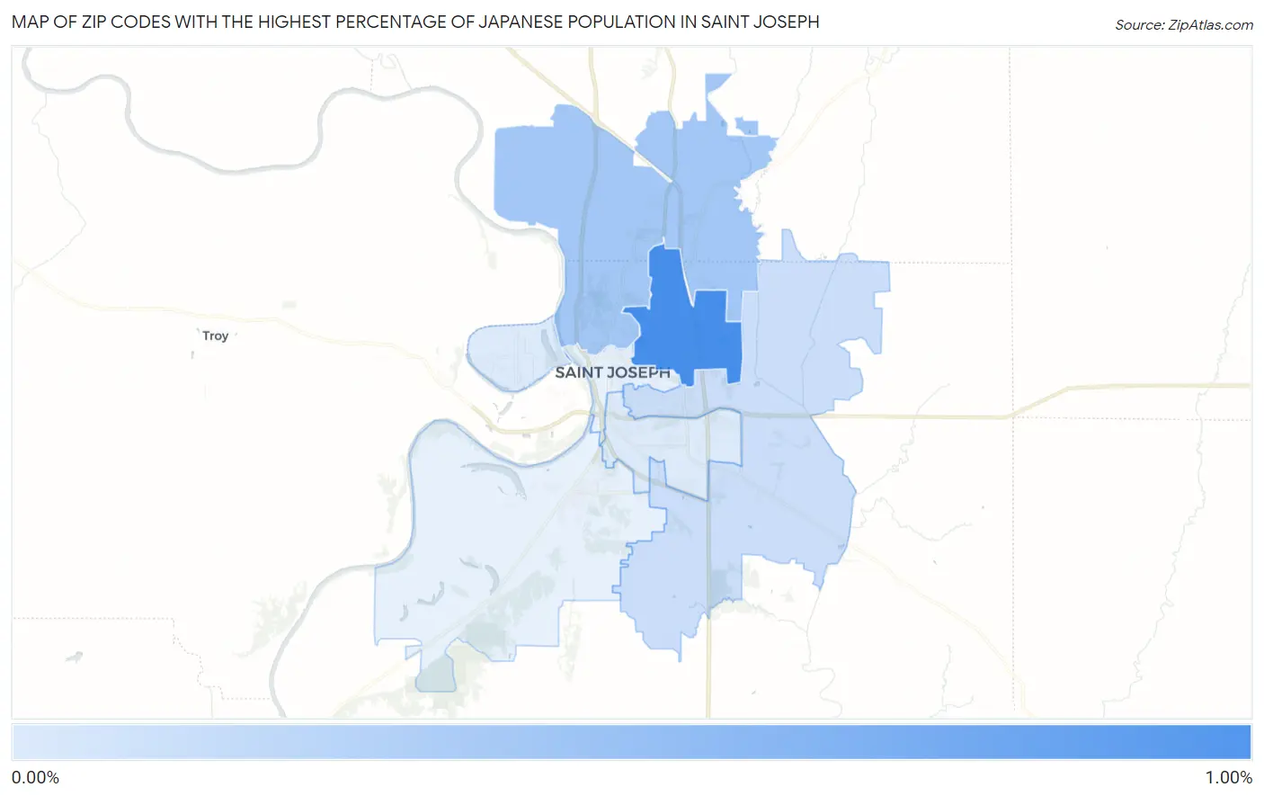 Zip Codes with the Highest Percentage of Japanese Population in Saint Joseph Map