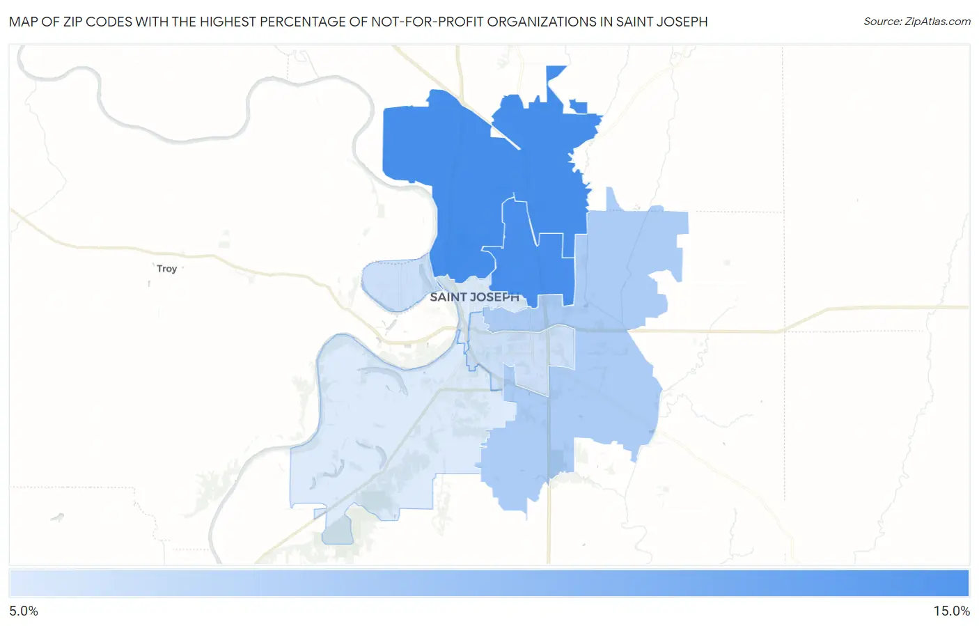 Zip Codes with the Highest Percentage of Not-for-profit Organizations in Saint Joseph Map