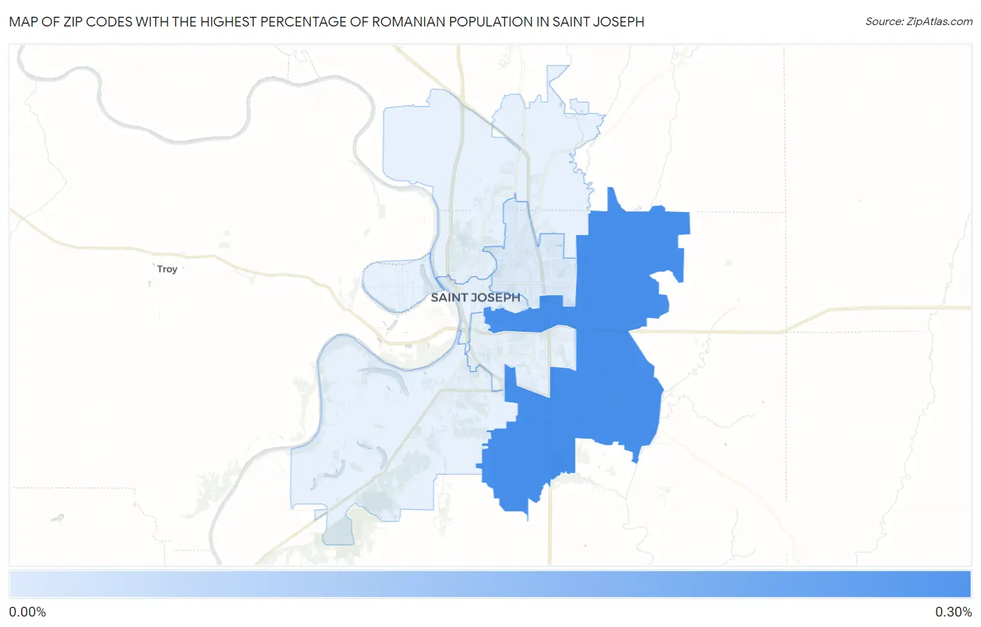 Zip Codes with the Highest Percentage of Romanian Population in Saint Joseph Map