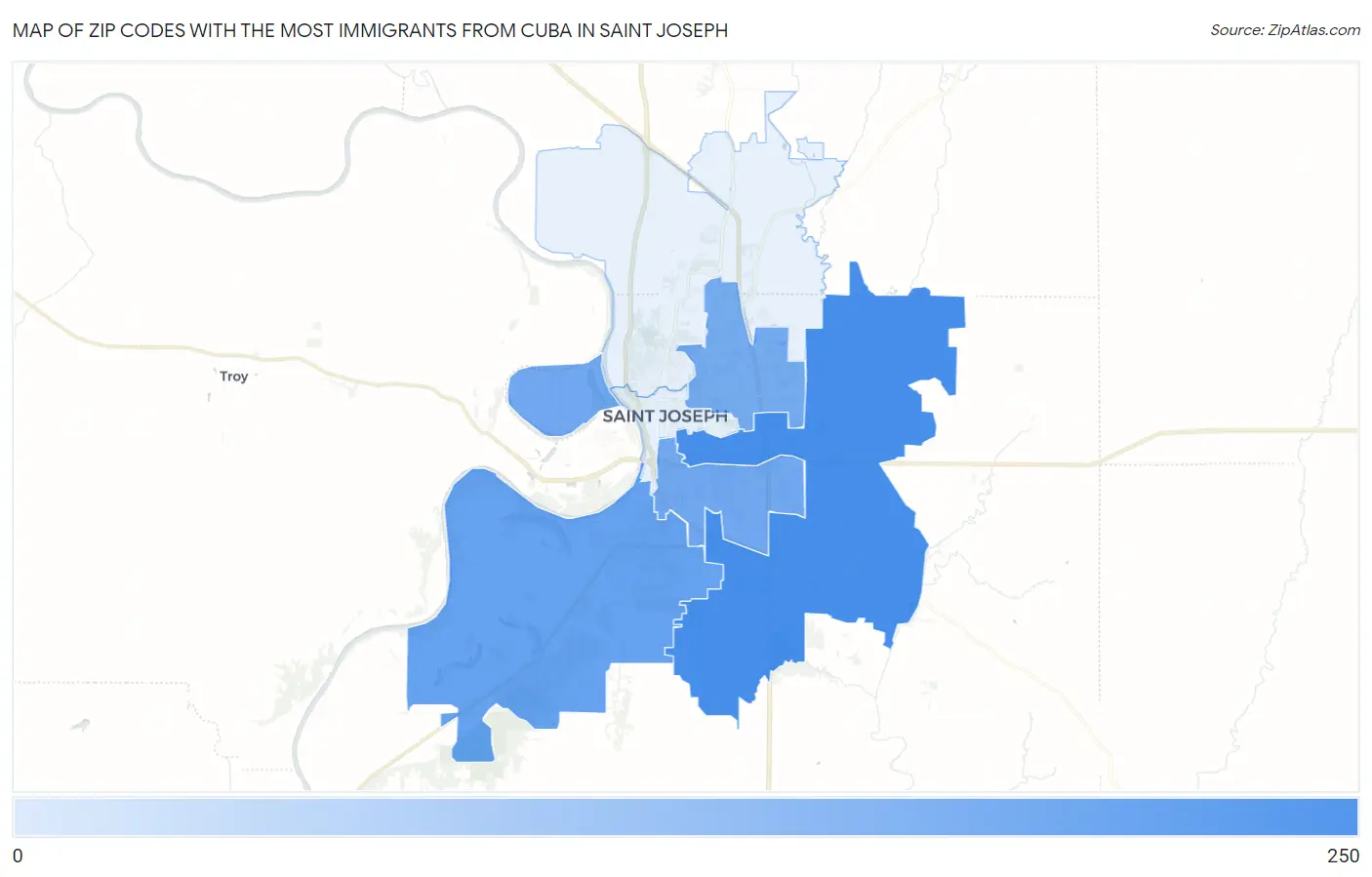 Zip Codes with the Most Immigrants from Cuba in Saint Joseph Map