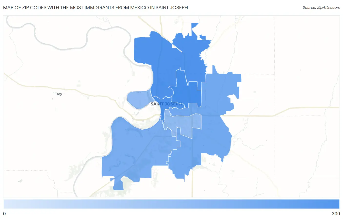 Zip Codes with the Most Immigrants from Mexico in Saint Joseph Map
