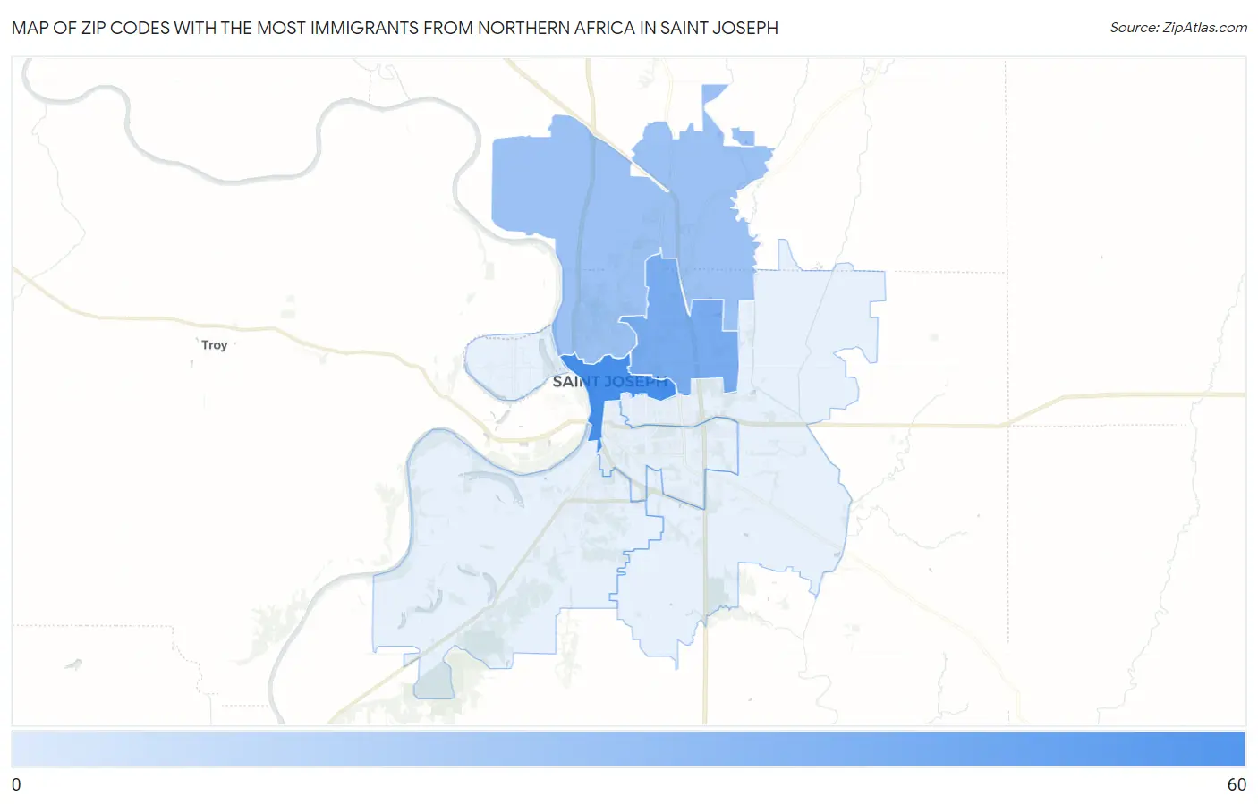 Zip Codes with the Most Immigrants from Northern Africa in Saint Joseph Map