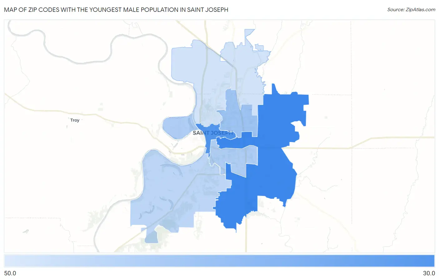 Zip Codes with the Youngest Male Population in Saint Joseph Map
